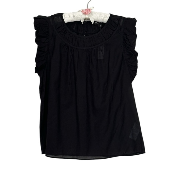 NEW J. CREW Gathered ruffle-sleeve top in cotton-blend voile Black Size Small - Picture 3 of 9